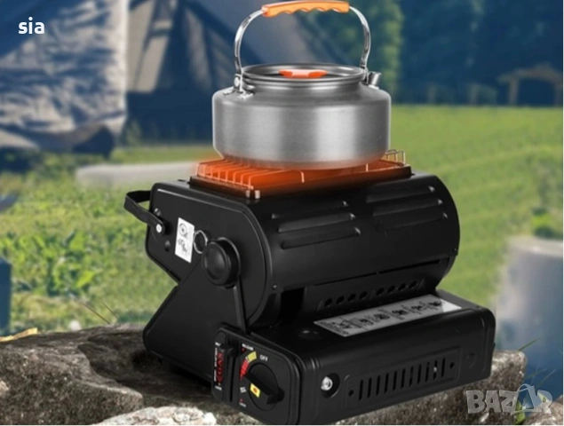 Газова котлон + печка, Пиезо запалване, 2 в 1, Черен цвят