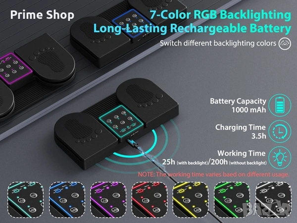 Bluetooth педал за прелистване на страници с RGB подсветка, Doohoeek, снимка 10 - Друга електроника - 53541940