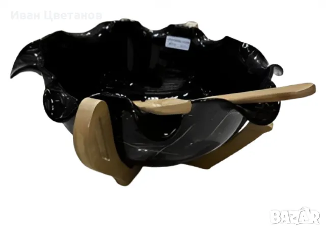 Луксозна дизайнерска купа с дървена стойка и лъжица