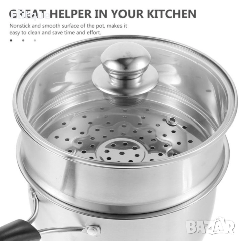Многофункционална тенджера касерола от неръждаема стомана "Готвене на пара добавка в комплекта ", снимка 4 - Други - 52894808