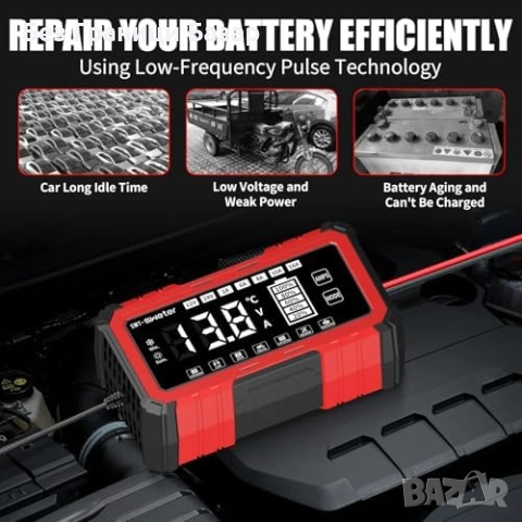 Ново 16A смарт зарядно за акумулатор 12V 24V LiFePO4 AGM GEL кола автомобил, снимка 4 - Друга електроника - 54045697