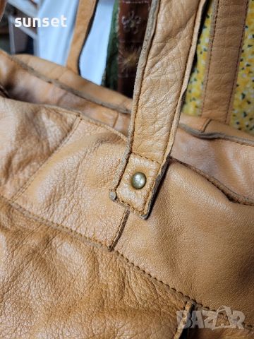 естествена кожа голяма чанта,натурален кафяв цвят  PIECES , снимка 9 - Чанти - 45840595