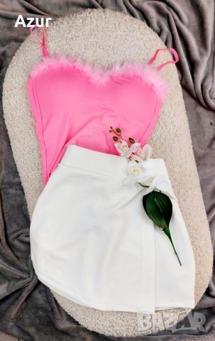 дамски комплект бюстие с естествен пух и пола панталон , снимка 1 - Комплекти - 46388230
