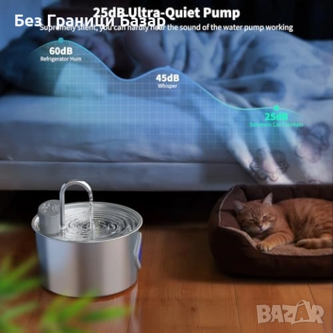 Нов Батериен фонтан за вода котка 3.2L инокс 304 3 режима 2 филтъра, снимка 4 - За котки - 53739288
