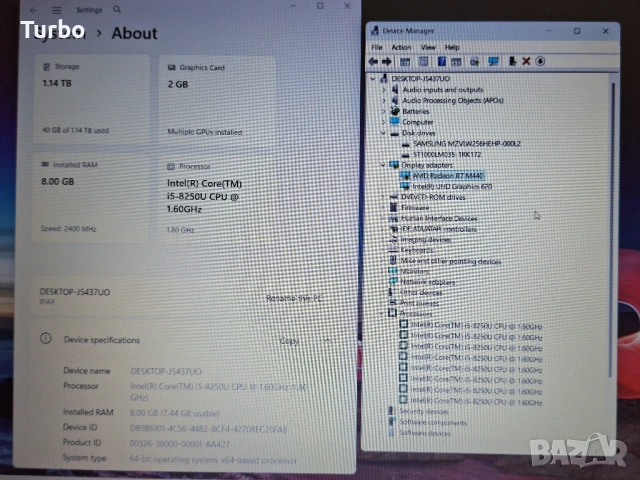 15.6' Lenovo Core i5-8250U/AMD Radeon 2GB GDDR5/256GB SSD+1TB/Бат.5ч., снимка 6 - Лаптопи за дома - 53420184