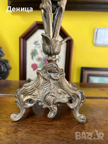 Масивен брознов или месингов свещник (канделабър) с пет гнезда  за свещи  Ар Нуво с богати орнаменти, снимка 10 - Други - 53490215