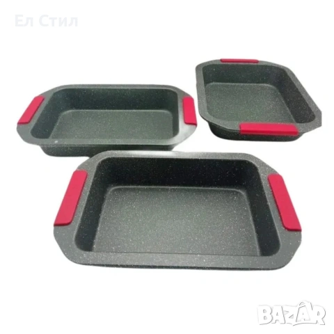 Комплект 3 тави за печене Cheffinger с мраморно покритие и силиконови дръжки, снимка 3 - Съдове за готвене - 53573253