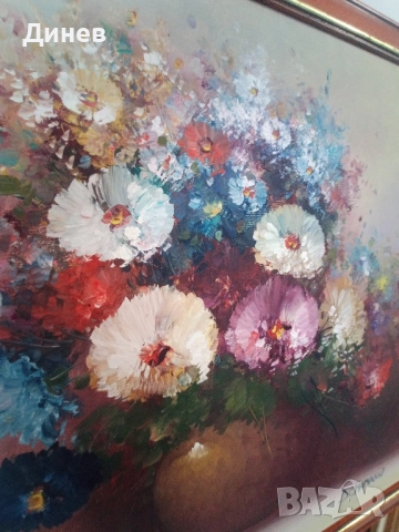 Пищен Букет от Вечна Красота – Оригинално Масло от Schumann, снимка 4 - Картини - 52146470