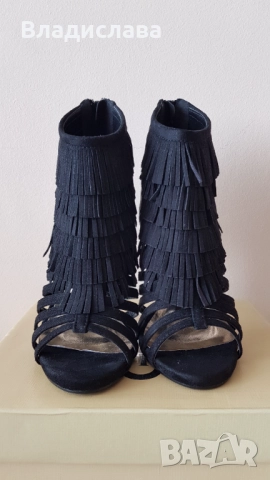 Черни велурени дамски сандали на висок ток, Gogo, 36 номер, снимка 2 - Дамски обувки на ток - 51672209