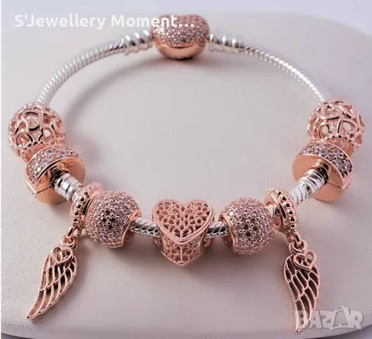 Сребърен елемент PANDORA 925 Rose Gold Filigree Heart, снимка 6 - Гривни - 46975613