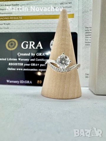 Сребърен пръстен с мойсанит (Диамант) 1 карат, снимка 3 - Пръстени - 54152340