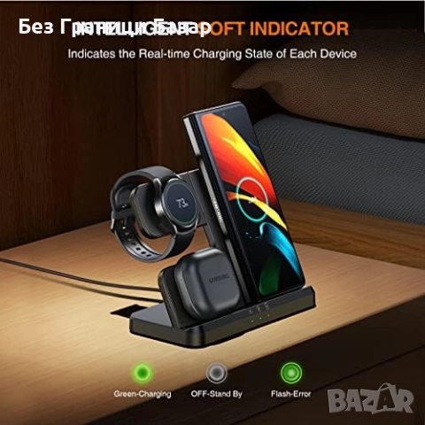 Ново Samsung 3 in 1 зарядно: телефон, часовник, слушалки + USB кабел, снимка 6 - Друга електроника - 51500111