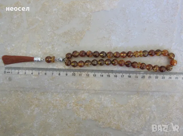Кехлибарена броеница от натурален непресован балтийски кехлибар, цвят коняк 19.91 гр., снимка 5 - Други - 49611564