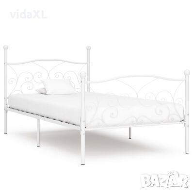 vidaXL Рамка за легло с ламелна основа, бяла, метал, 100x200 см(SKU:284448