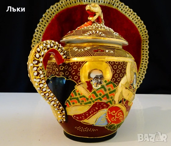 Захарница японски порцелан Satsuma,Дракон,злато,600 мл. , снимка 2 - Антикварни и старинни предмети - 51645333