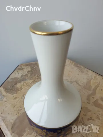 Waldershof 22см/Валдерсхоф Бавария стара немска порцеланова ваза/бяла-кобалт-злато, снимка 2 - Вази - 48982612