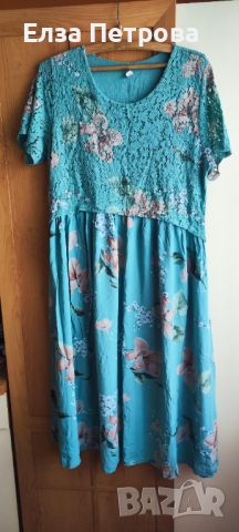 Дамска лятна светло синя рокля с бродерия и цветя., снимка 1 - Рокли - 46321309