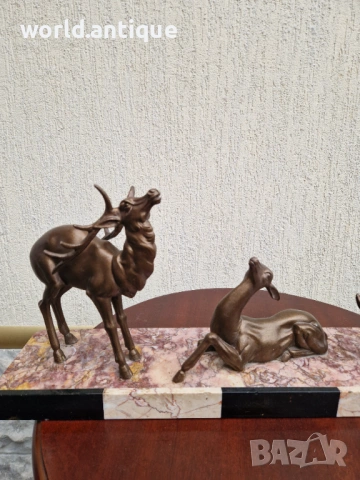 Страхотна антикварна френска фигура статуетка композиция Арт Деко , снимка 6 - Статуетки - 53063334