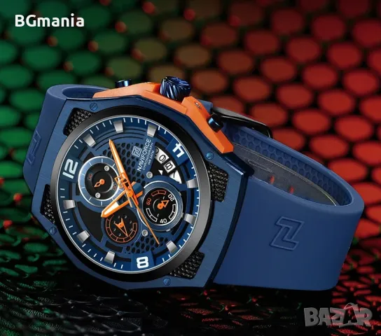 Мъжки Navoforce часовник червен 8051с1 тъмно синя силиконова каишка