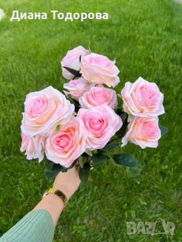 Изкуствени цветя роза с 9 или 10 глави, снимка 3 - Изкуствени цветя - 36558258