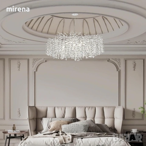 Кристални полилеи с клонки, никелирани 80см модерен сребърен ЛЕД LED, снимка 2 - Лампи за таван - 53144535