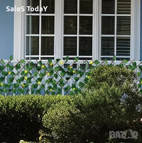 Декорация за стена от изкуствени листа и лампички, Солар, Преграда за балкон, Пергола, 170*90см, снимка 4 - Декорация за дома - 49662187