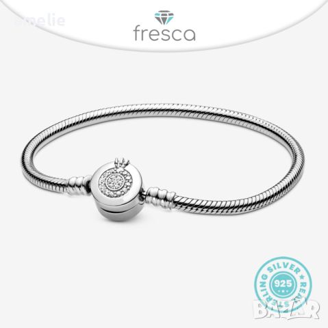 Гривна основа с Печат 925 Fresca по модел тип Пандора Pandora Crown Style. Масивно посребрена, снимка 1 - Гривни - 45640731