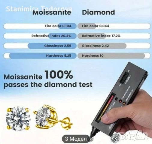 Сребърни обеци с камък мойсанит, снимка 5 - Обеци - 53685515