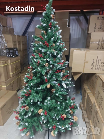 Изкуствена елха Luxury Diamond с червен глог и шишарки-размери, снимка 3 - Декорация за дома - 52209084