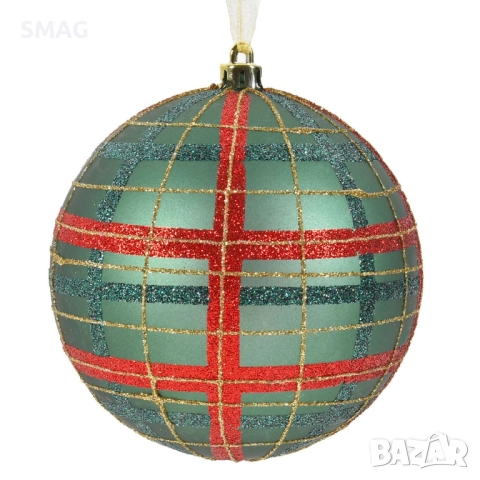 Коледна топка за елха зелено каре брокат 12 см_1254074
