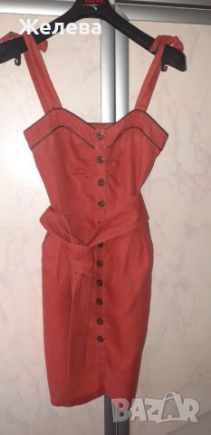 Дамска керемидено червена рокля с презрамки XS, снимка 5 - Рокли - 46396484