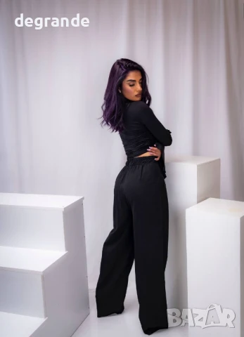 Черен дамски панталон с висока талия, снимка 3 - Панталони - 50907812