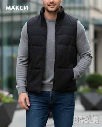 Макси ватиран с пух топъл елек с поларена подплата, цип и джобове в наситено черно