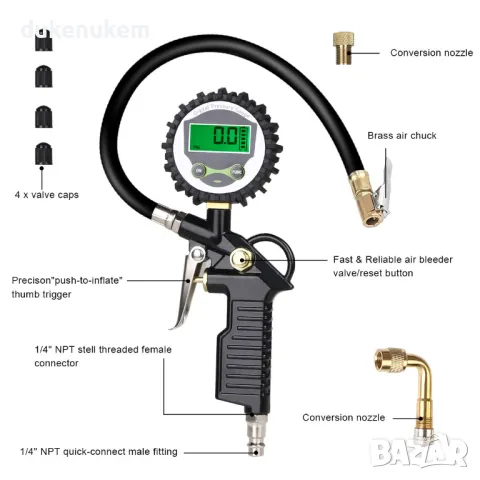 НОВ! Въздушен компресор с манометър за кола,мотор,велосипед 200 PSI, снимка 2 - Аксесоари и консумативи - 47104798