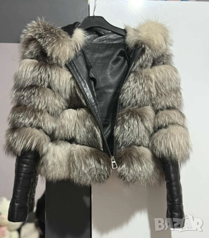 Кожено палто с косъм от лисица, снимка 3 - Палта, манта - 52462898