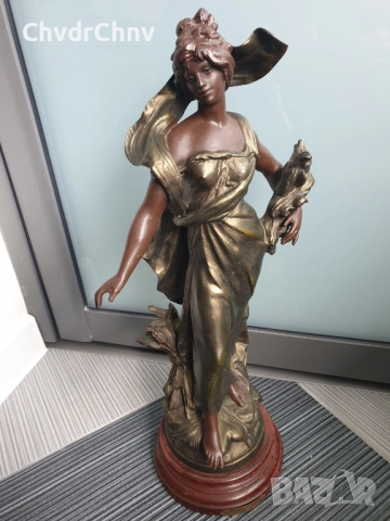 52см-4кг Moreau ЦАМ статуетка/стара френска скулптура/фигура на жена с цветя и шал