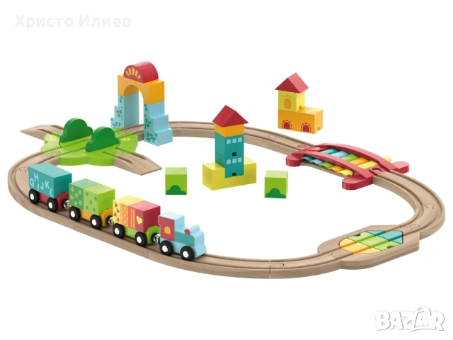 Дървено влакче с релси Дървена железница монтесори
