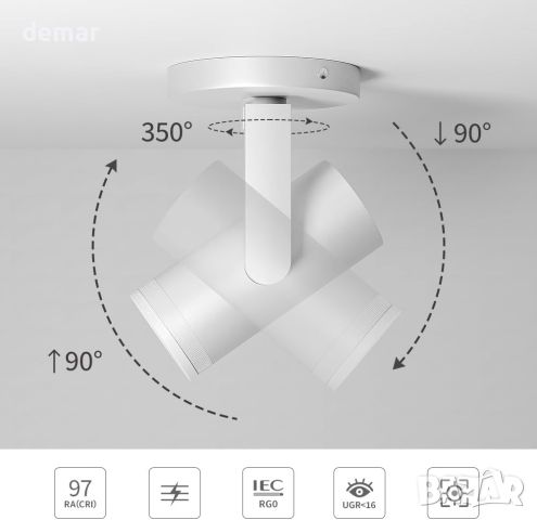 Aisilan Бял LED мащабируем таванен прожектор 12W, регулируем ъгъл на лъча 10°-55°, CRI 97, 3000K, снимка 3 - Прожектори - 46433679