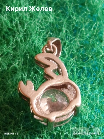 Сребърна висулка елегантна финна с инкрустиран кристал 38203, снимка 4 - Колиета, медальони, синджири - 54104318