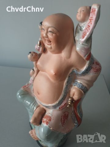 Голяма винтидж порцеланова фигура на щастлив Буда с деца (статуетка Laughing Buddha With 5 Kids), снимка 3 - Статуетки - 46801602