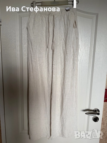 Нов дълъг висока талия  бежов елегантен летен ленен панталон свободна кройка вискоза лен , снимка 4 - Панталони - 52511886