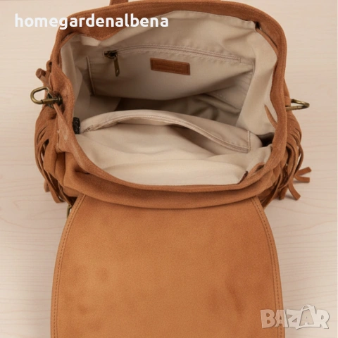 Велурена Дамска Раница с Ресни и Нитове | Бохо Стил, снимка 7 - Чанти - 54208697