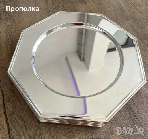 Плато - голяма чиния, подложка - стилни, метални, посребрени - 6бр., снимка 7 - Чинии - 53681316