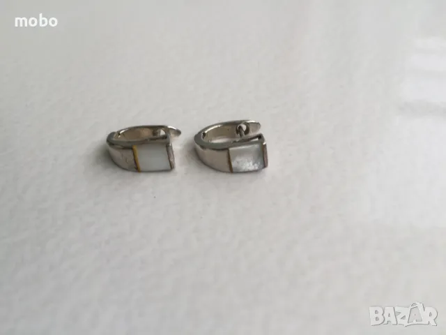  Сребърни обици с бял седеф , проба 925, с английско закопчаване, общо тегло : 2.68г, снимка 1