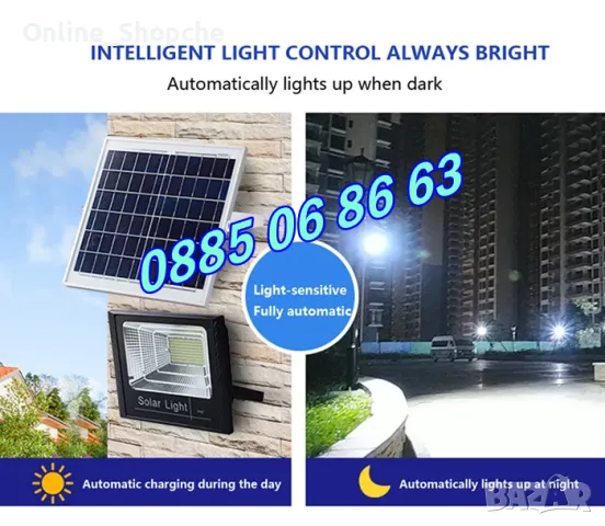 LED прожектор 400W със соларен панел, соларен прожектор 400W, снимка 6 - Прожектори - 50300767