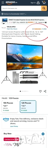 Преносим екран за проектор VISULAPEX 120" 4K със стойка и чанта , снимка 2 - Плейъри, домашно кино, прожектори - 53383013