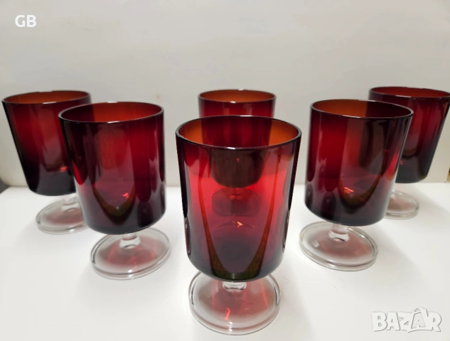 Ретро сервиз френски червени чаши на столче, снимка 9 - Чаши - 53477030