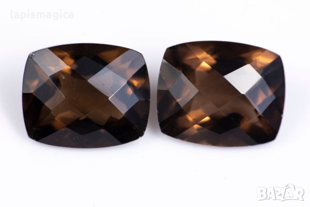 Чифт опушен кварц 7.48ct cushion шлифовка №6, снимка 1 - Други - 46572304