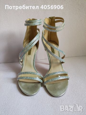Сребърни обувки на ток с камъчета Megias, 38 размер, снимка 1 - Дамски обувки на ток - 46387351