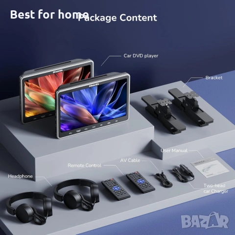 GOnavidio 10.1" двоен DVD плейър за кола за деца с HDMI вход, 2 слушалки, монтажна скоба, снимка 8 - Друга електроника - 54192053